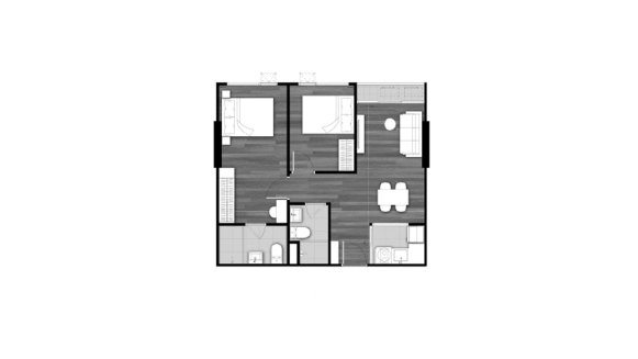 Планировка квартиры 2 спальни в ЖК So Origin Sukhumvit 105 № 11009 (2D)
